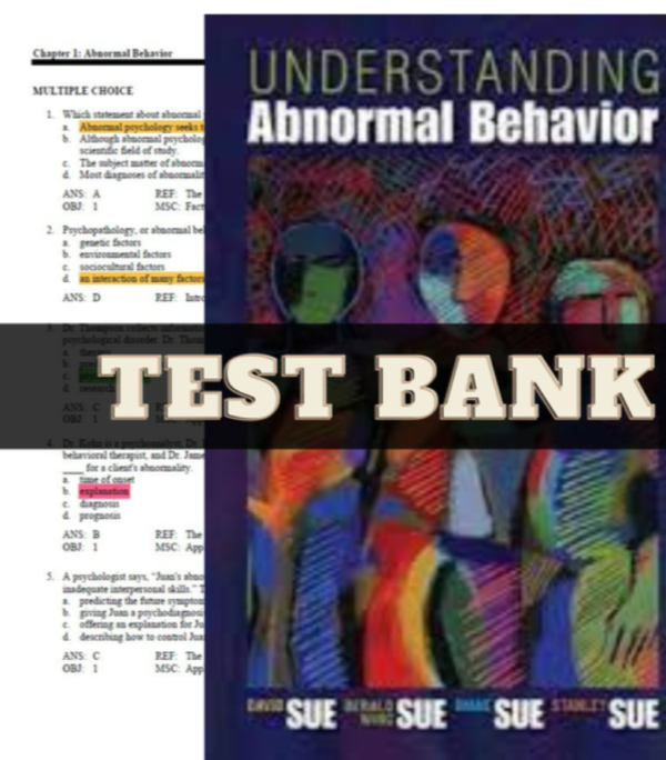 Test Bank for Understanding Abnormal Behavior 10th Edition by Sue